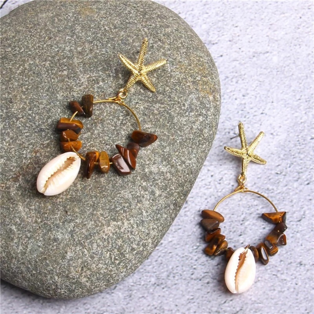 Beach Boho Stone/Cowrie/Starfish Earrings